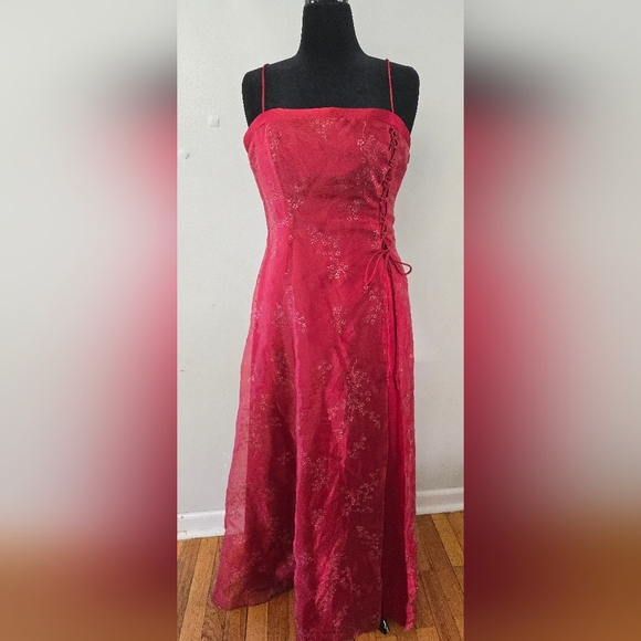 Zum Zum Prom Dress Maxi Gown 11/12 Red 90s Y2K Whimsigoth Vampy Dark Romantic - Picture 1 of 15